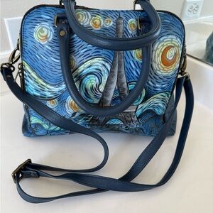 Anuschka Starry Night with Eiffel Tower hand painted leather satchel